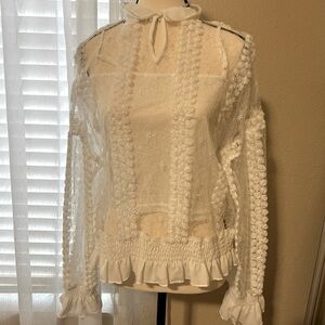 Beautiful long sleeve white lace with undershirt
